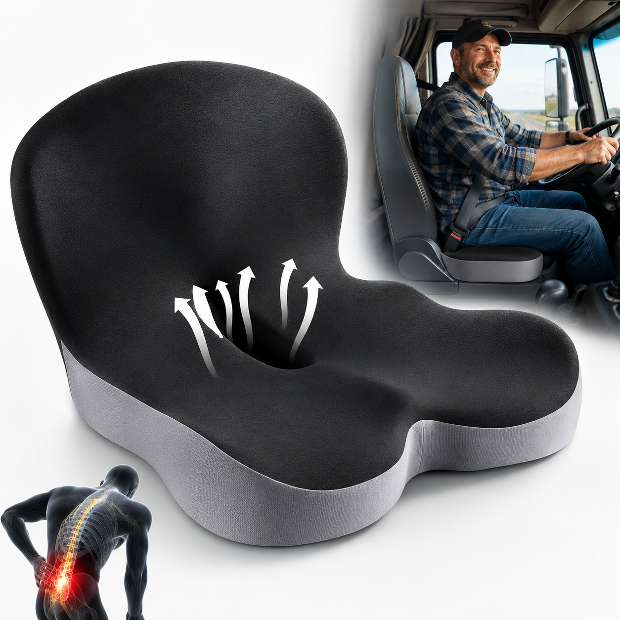 Kushio Comfort Seat Cushion — Sciatica & Tailbone Pain Relief