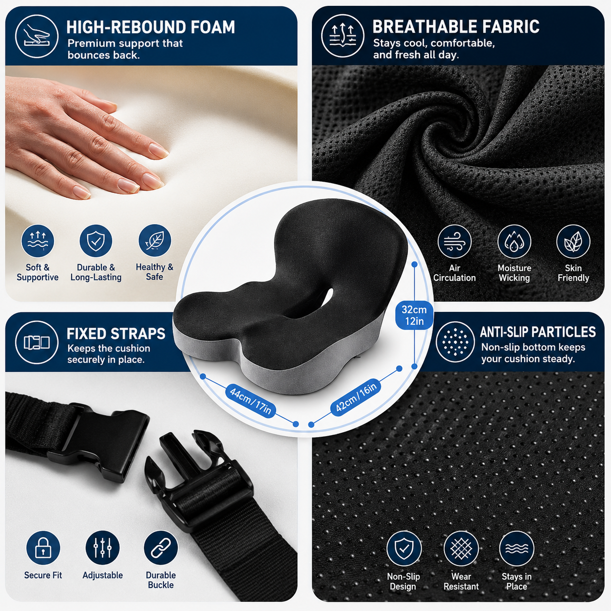 Kushio Comfort Seat Cushion — Sciatica & Tailbone Pain Relief