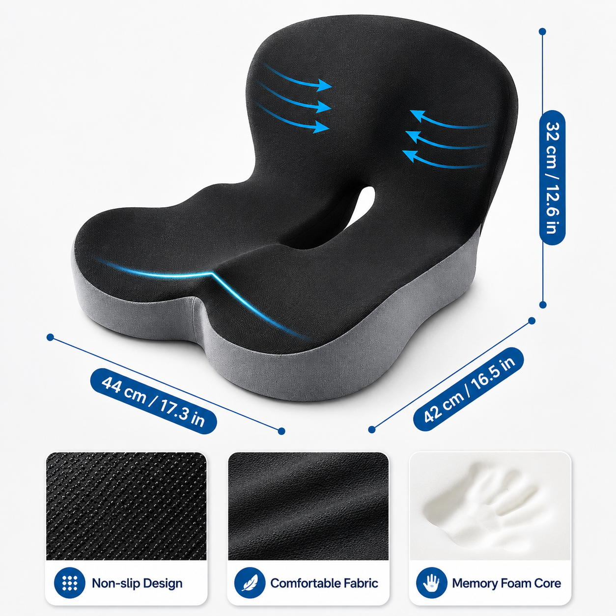Kushio Comfort Seat Cushion — Sciatica & Tailbone Pain Relief